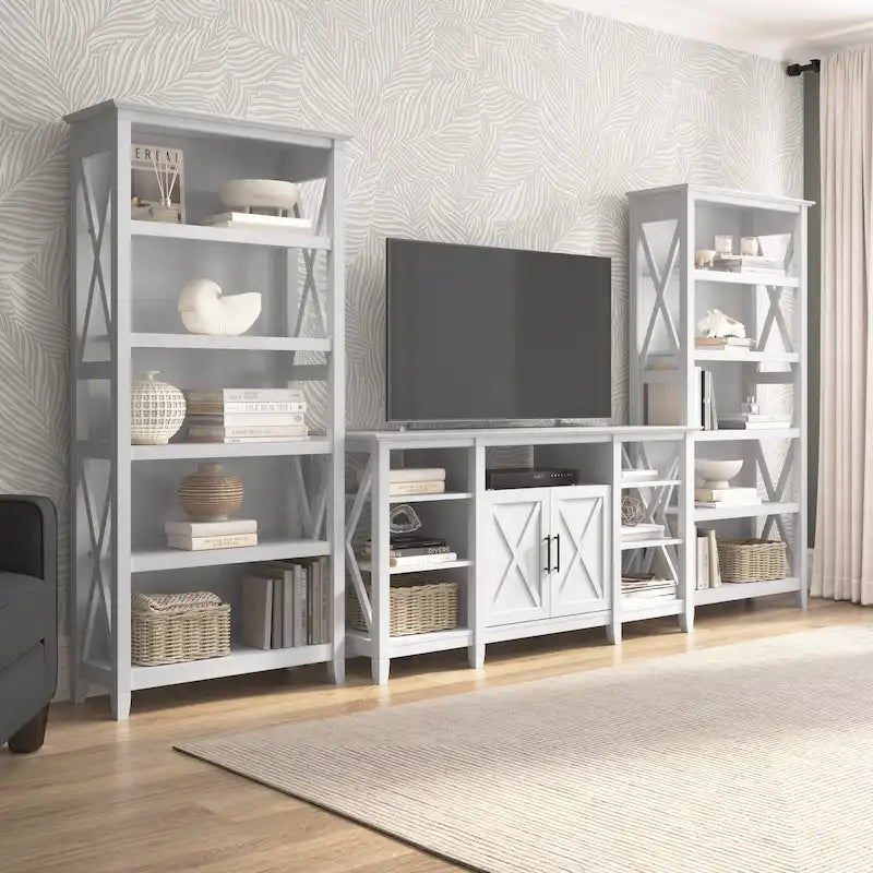 Tall Farmhouse TV Stand with 2 Bookcases