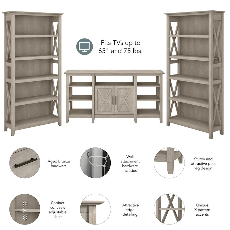 Tall Farmhouse TV Stand with 2 Bookcases