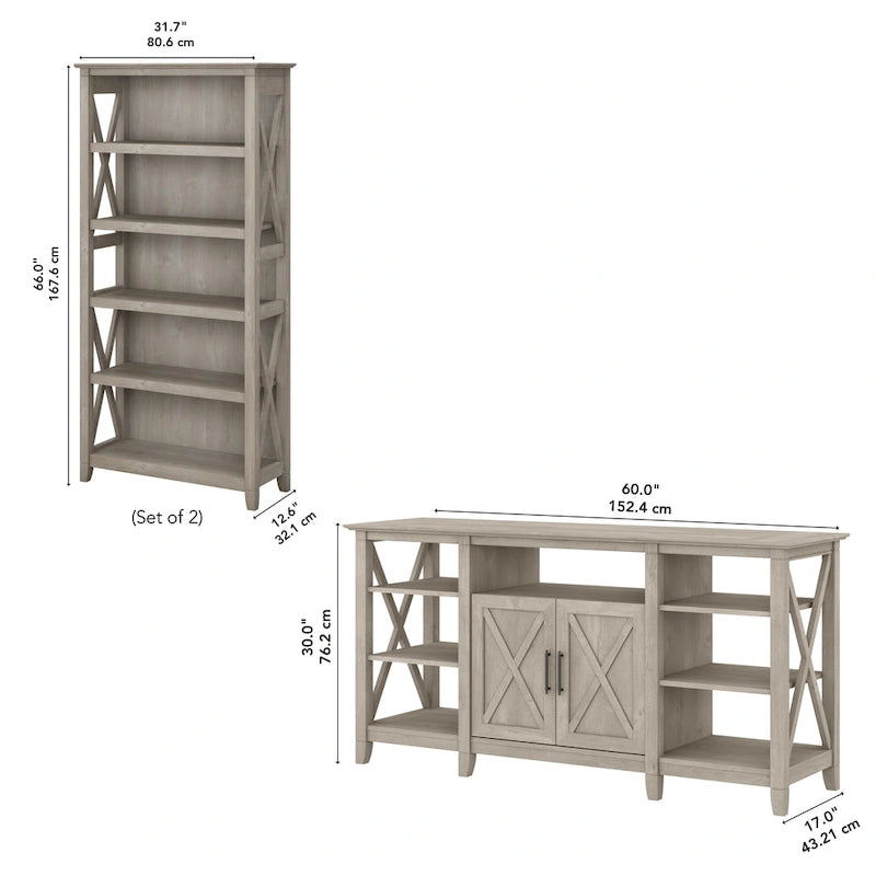 Tall Farmhouse TV Stand with 2 Bookcases