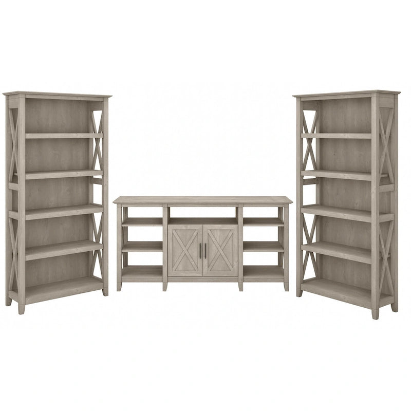 Tall Farmhouse TV Stand with 2 Bookcases