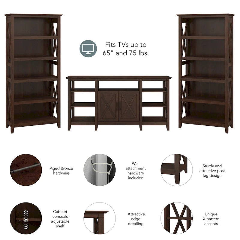 Tall Farmhouse TV Stand with 2 Bookcases