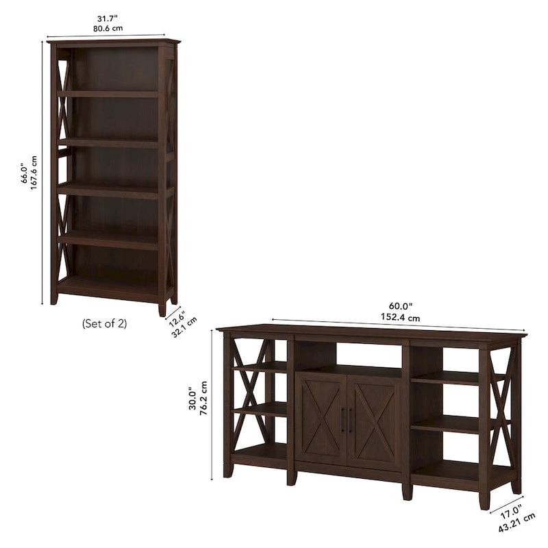Tall Farmhouse TV Stand with 2 Bookcases