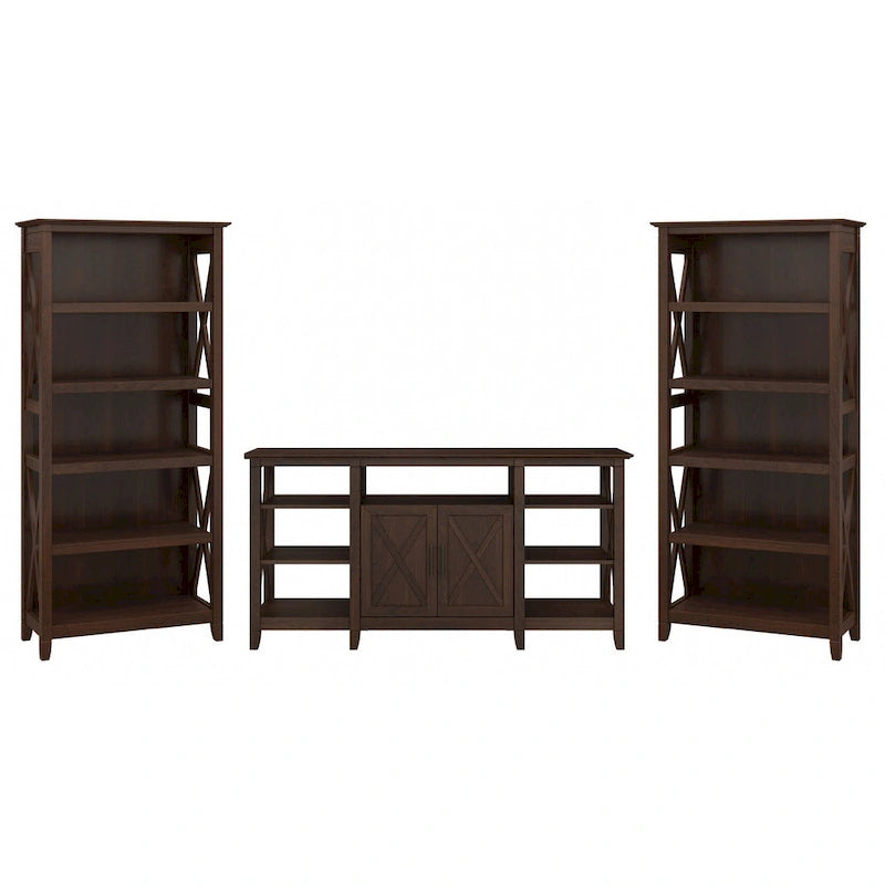 Tall Farmhouse TV Stand with 2 Bookcases