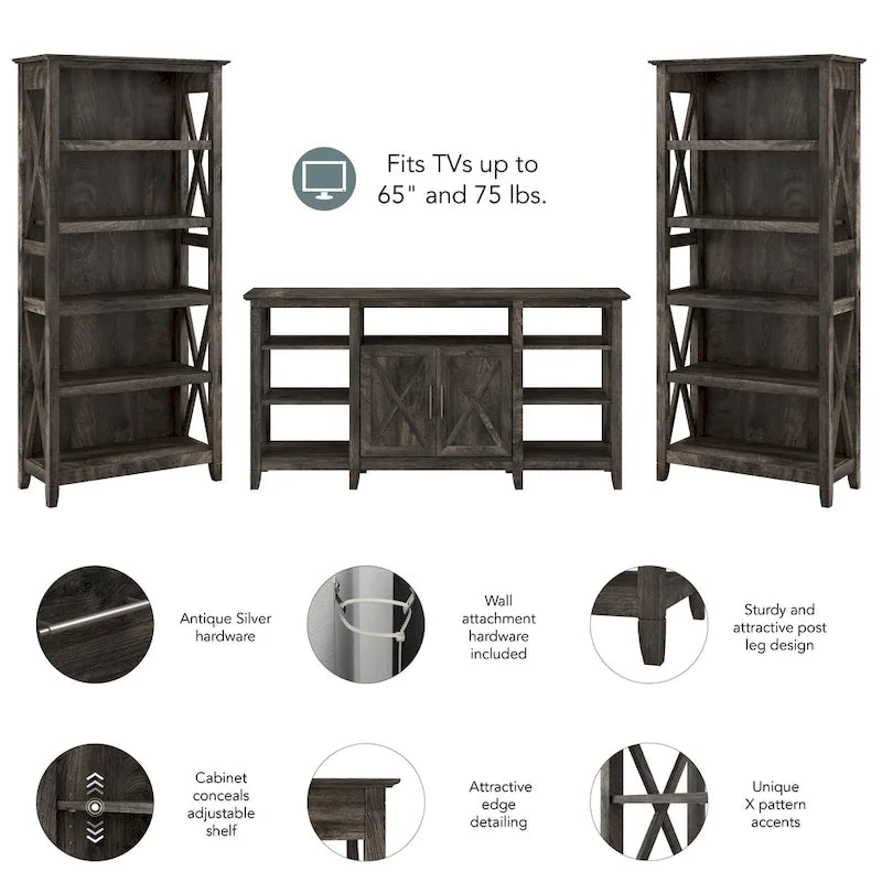 Tall Farmhouse TV Stand with 2 Bookcases