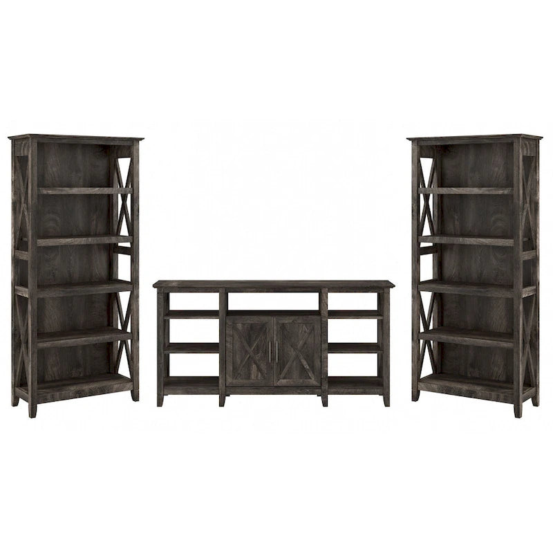 Tall Farmhouse TV Stand with 2 Bookcases
