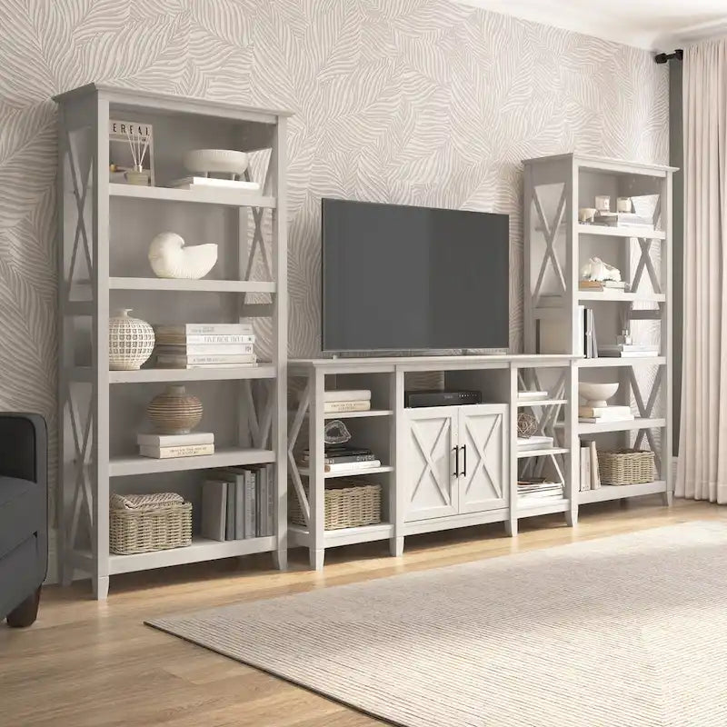 Tall Farmhouse TV Stand with 2 Bookcases