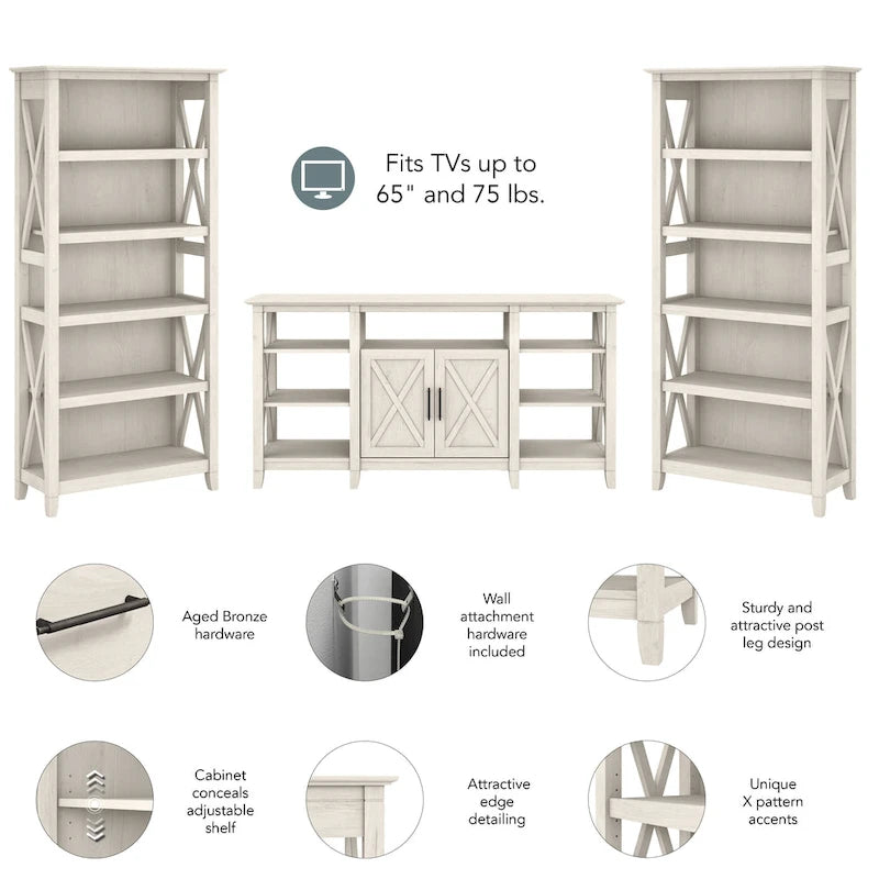 Tall Farmhouse TV Stand with 2 Bookcases