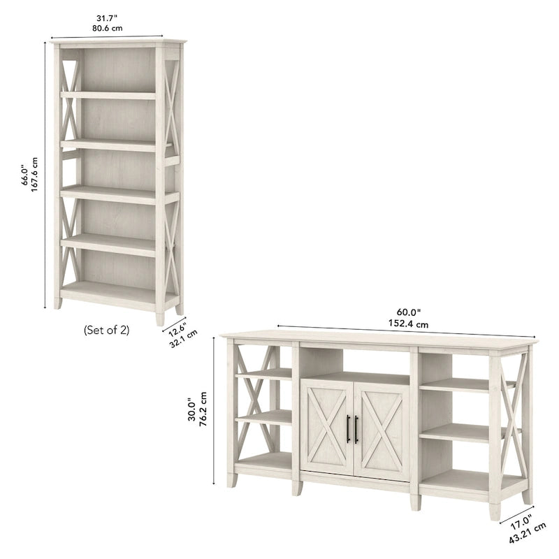 Tall Farmhouse TV Stand with 2 Bookcases