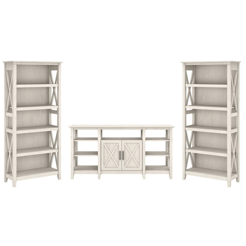 Tall Farmhouse TV Stand with 2 Bookcases