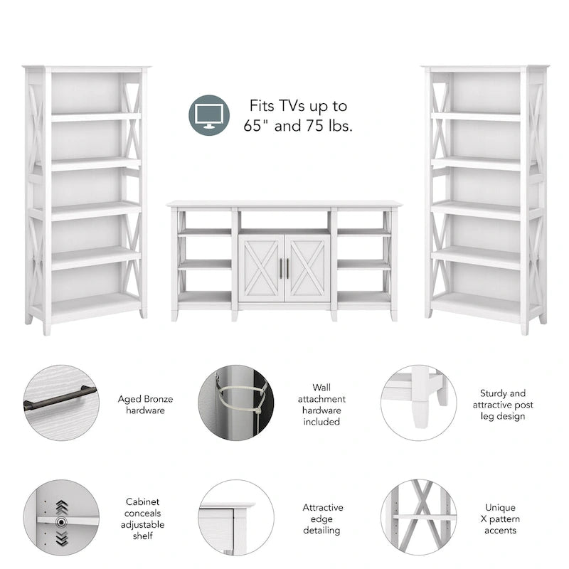 Tall Farmhouse TV Stand with 2 Bookcases