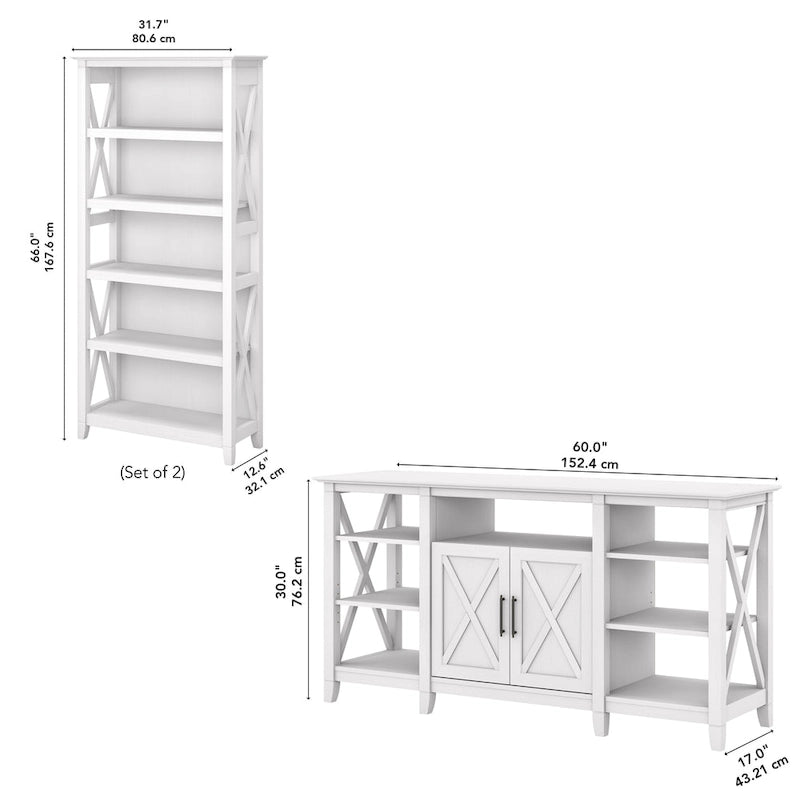 Tall Farmhouse TV Stand with 2 Bookcases
