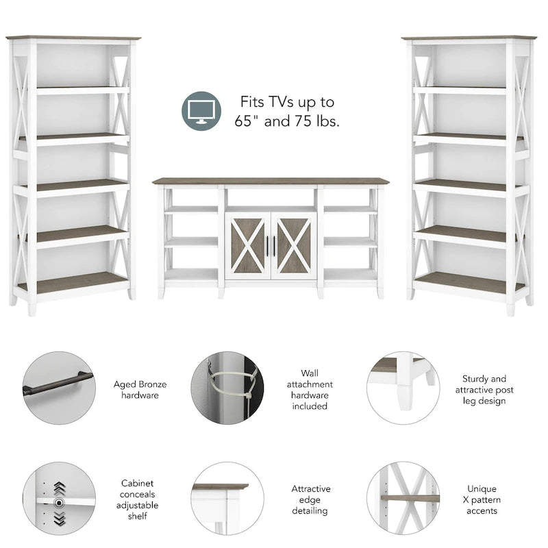 Tall Farmhouse TV Stand with 2 Bookcases