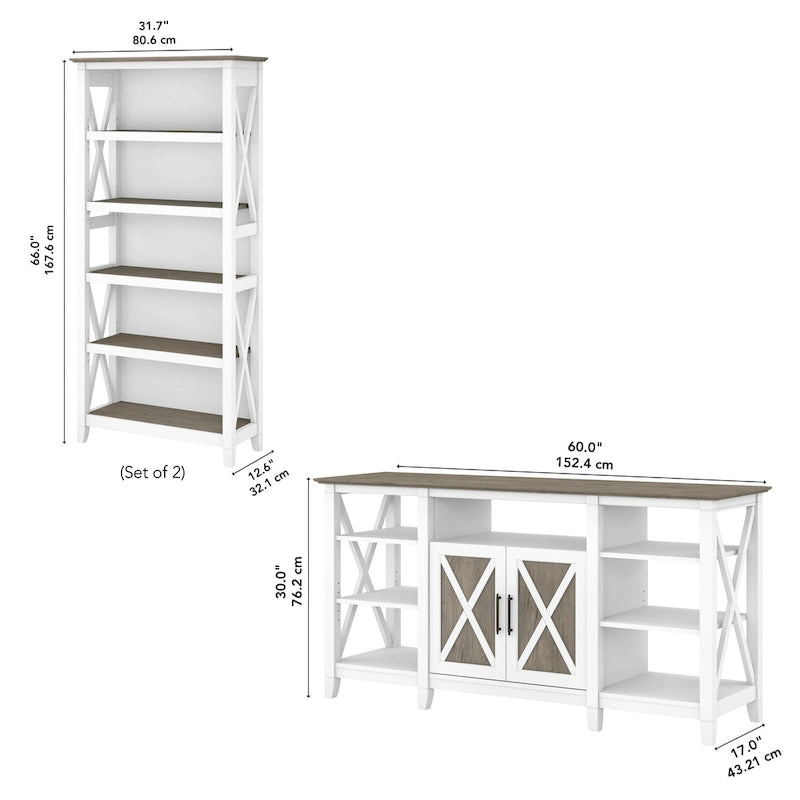 Tall Farmhouse TV Stand with 2 Bookcases