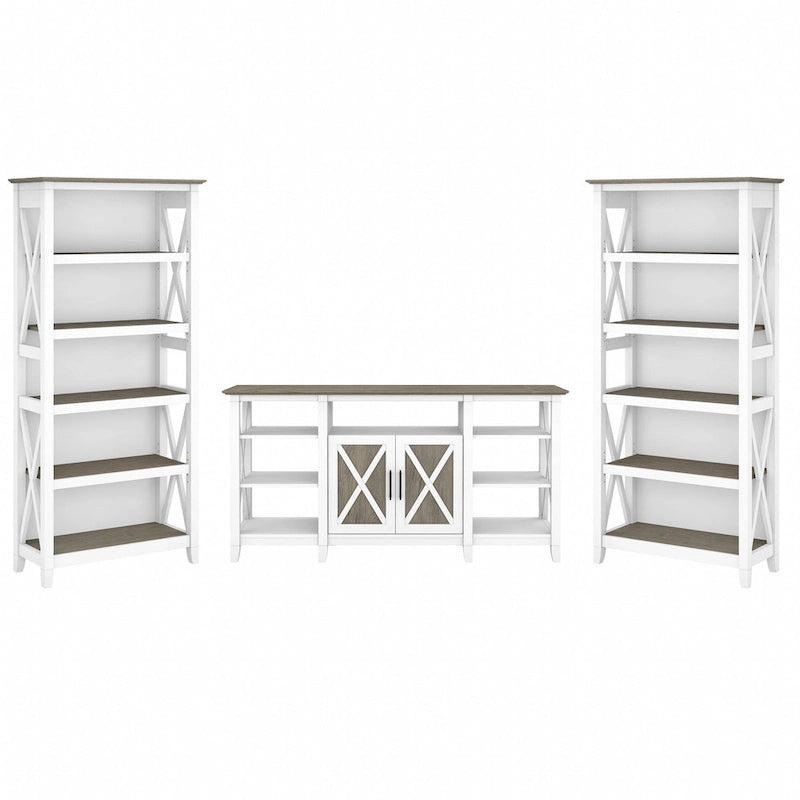 Tall Farmhouse TV Stand with 2 Bookcases