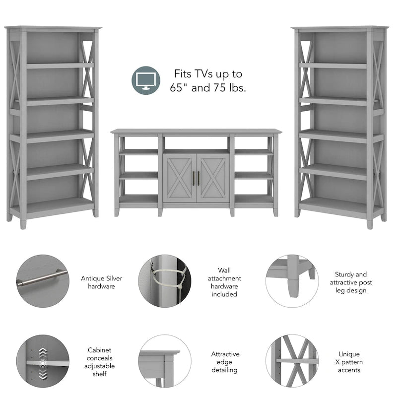 Tall Farmhouse TV Stand with 2 Bookcases