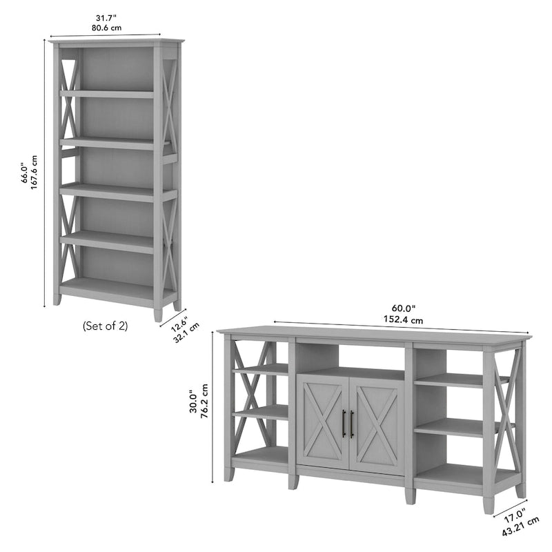 Tall Farmhouse TV Stand with 2 Bookcases