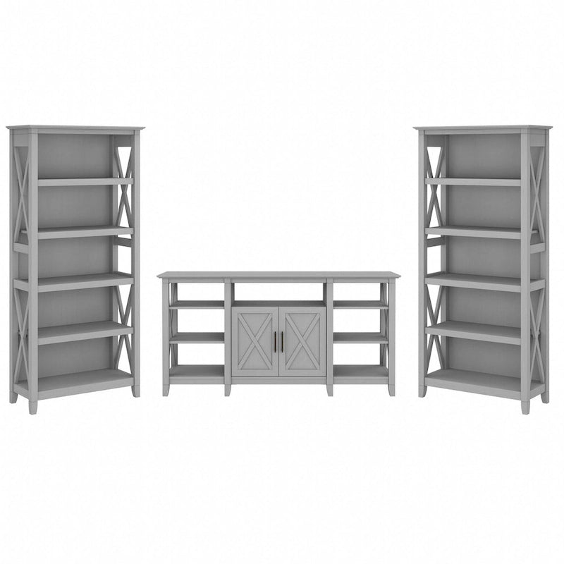 Tall Farmhouse TV Stand with 2 Bookcases