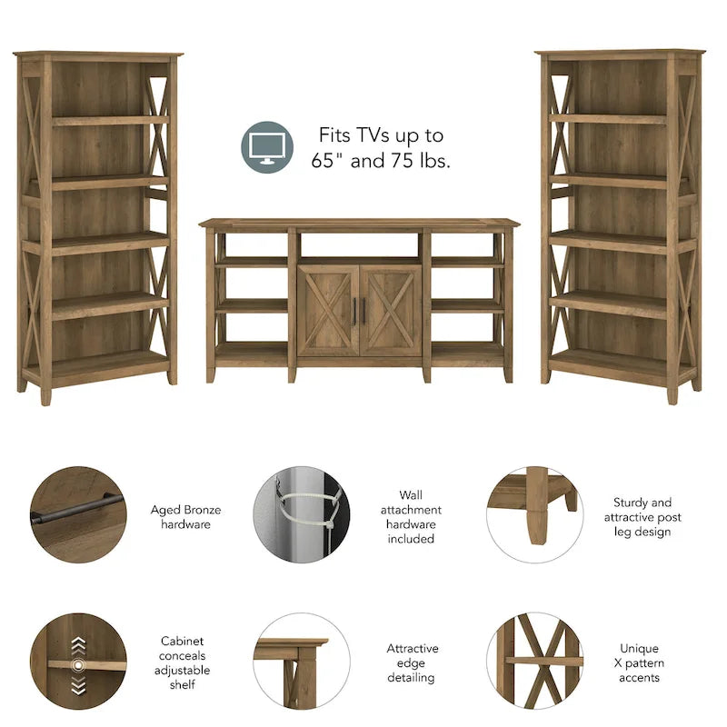 Tall Farmhouse TV Stand with 2 Bookcases