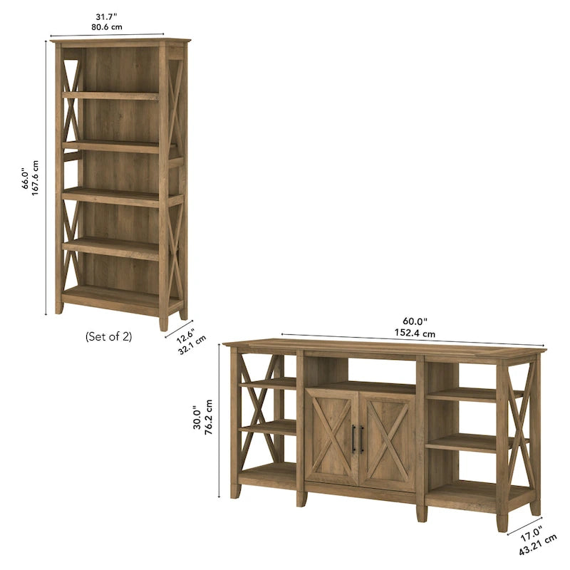 Tall Farmhouse TV Stand with 2 Bookcases