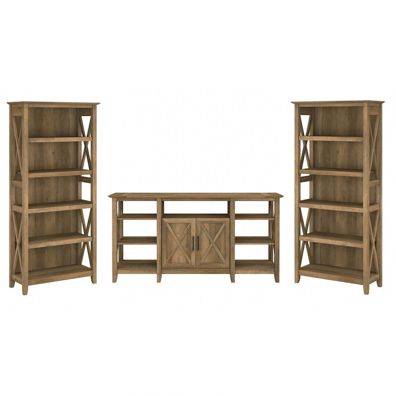 Tall Farmhouse TV Stand with 2 Bookcases