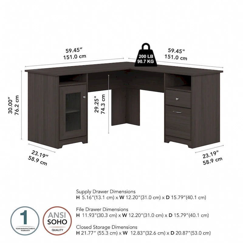 60W L Shaped Computer Desk with Storage
