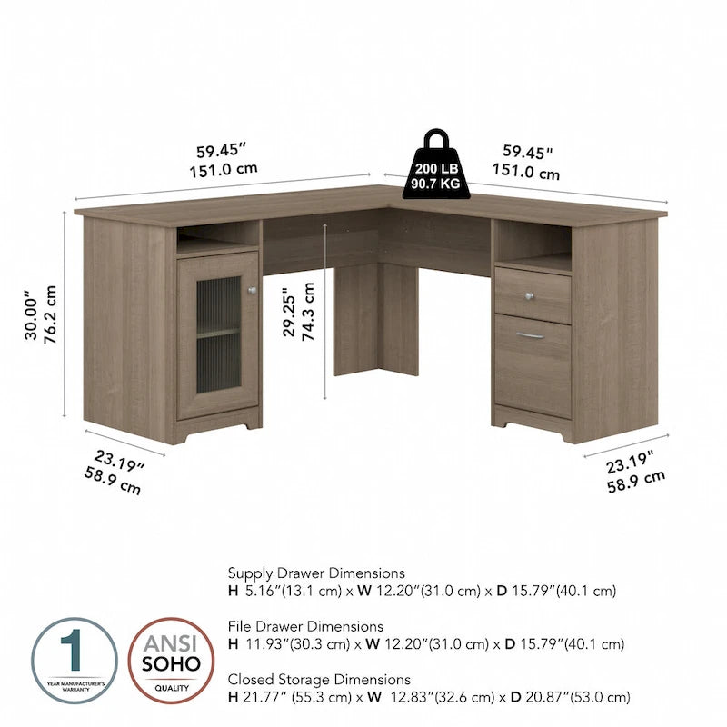 60W L Shaped Computer Desk with Storage