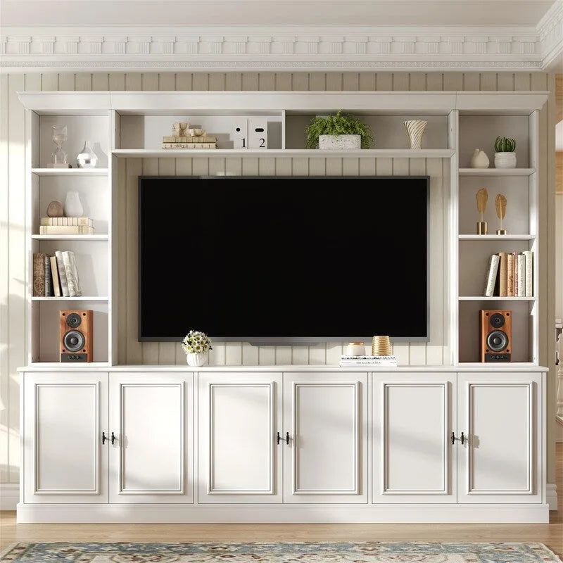 4-Piece Wall Unit Entertainment Center Set with Bookshelf , Versatile TV Stand with Adjustable Shelf, Media Console with Bridge