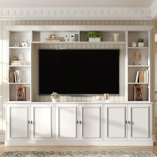 4-Piece Wall Unit Entertainment Center Set with Bookshelf , Versatile TV Stand with Adjustable Shelf, Media Console with Bridge