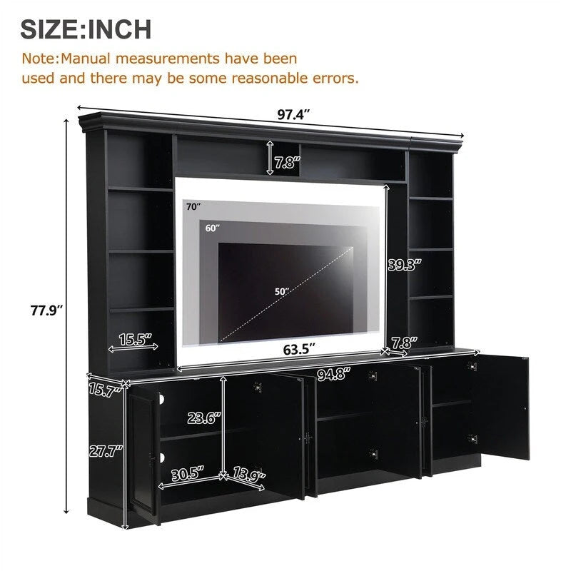 4-Piece Wall Unit Entertainment Center Set with Bookshelf , Versatile TV Stand with Adjustable Shelf, Media Console with Bridge