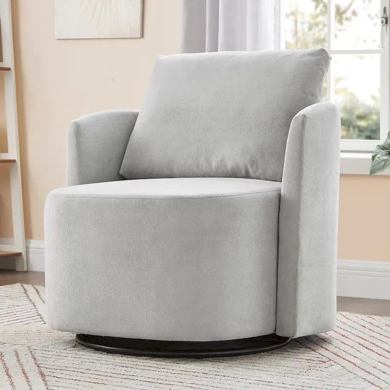 360 Swivel Chair, 29.9 Accent Barrel Armchair, Upholstered Swivel Sofa Chair with Curved Design