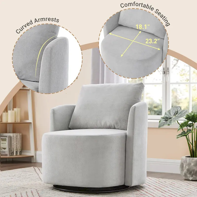 360 Swivel Chair, 29.9 Accent Barrel Armchair, Upholstered Swivel Sofa Chair with Curved Design