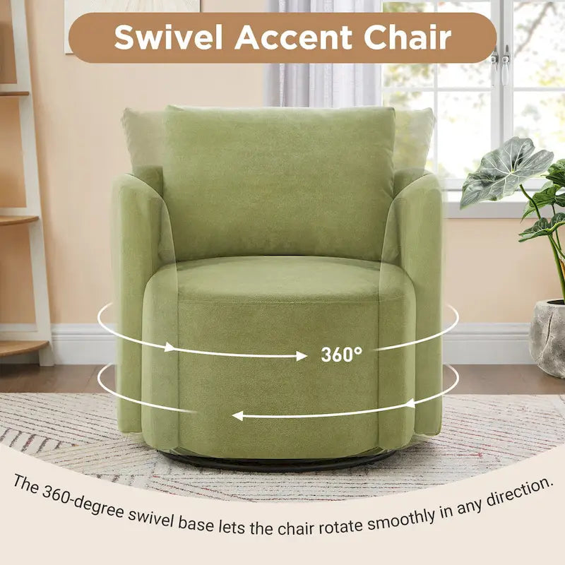 360 Swivel Chair, 29.9 Accent Barrel Armchair, Upholstered Swivel Sofa Chair with Curved Design