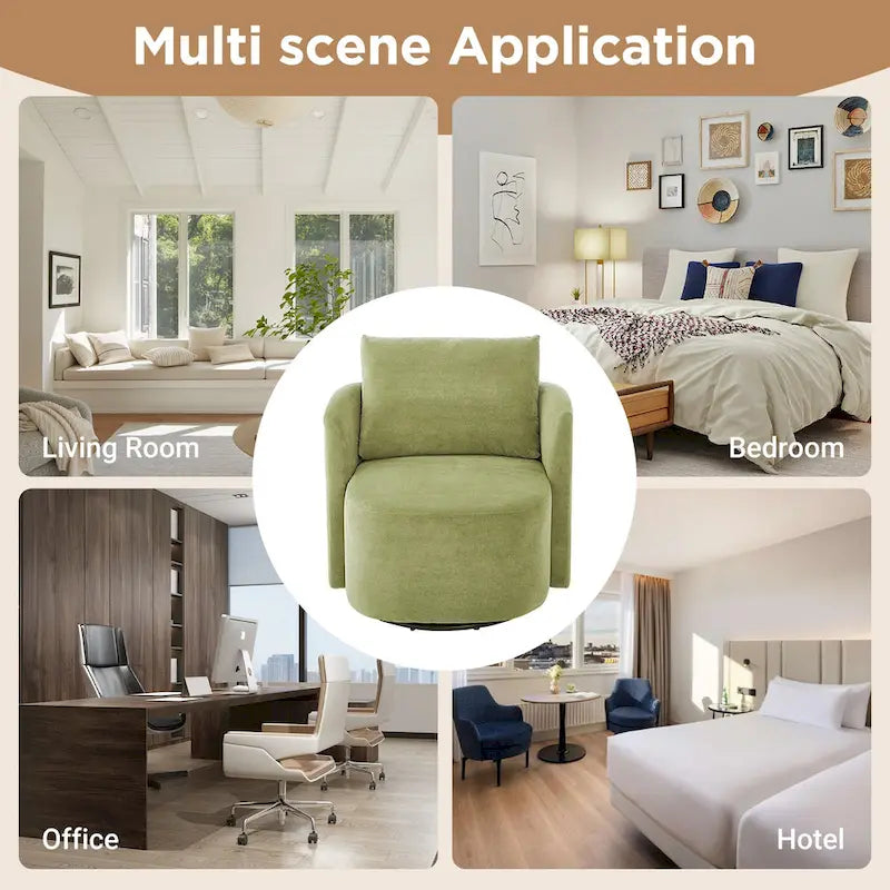 360 Swivel Chair, 29.9 Accent Barrel Armchair, Upholstered Swivel Sofa Chair with Curved Design