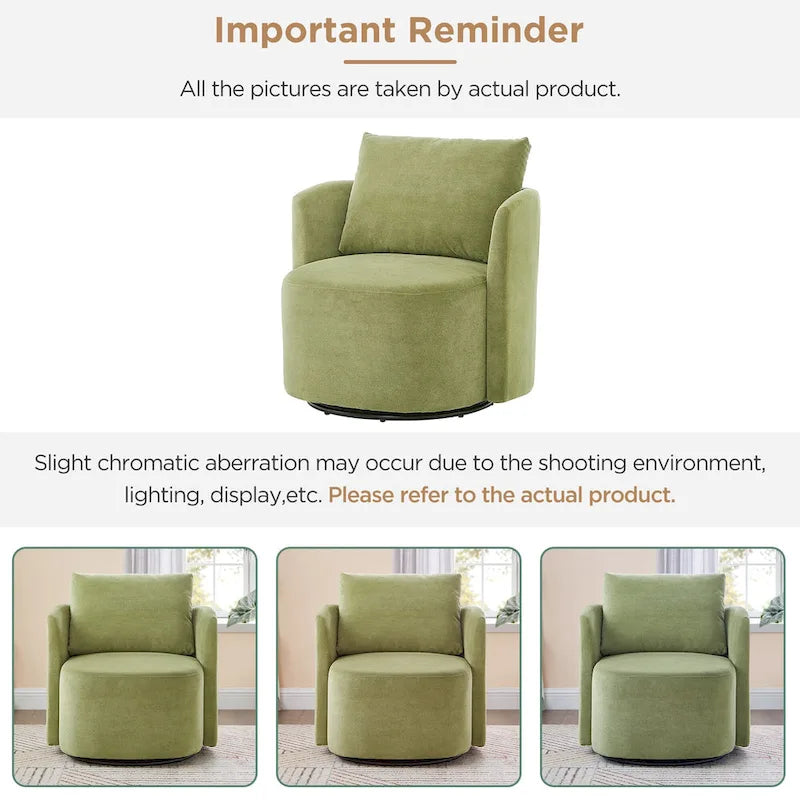 360 Swivel Chair, 29.9 Accent Barrel Armchair, Upholstered Swivel Sofa Chair with Curved Design