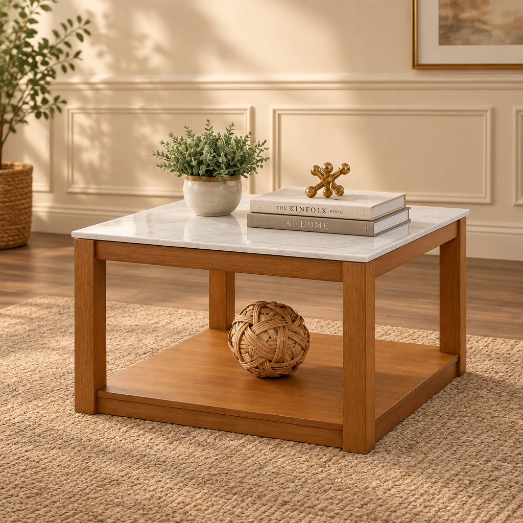 Natural Wood Two Tier Coffee Table