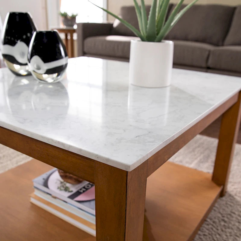 Natural Wood Two Tier Coffee Table