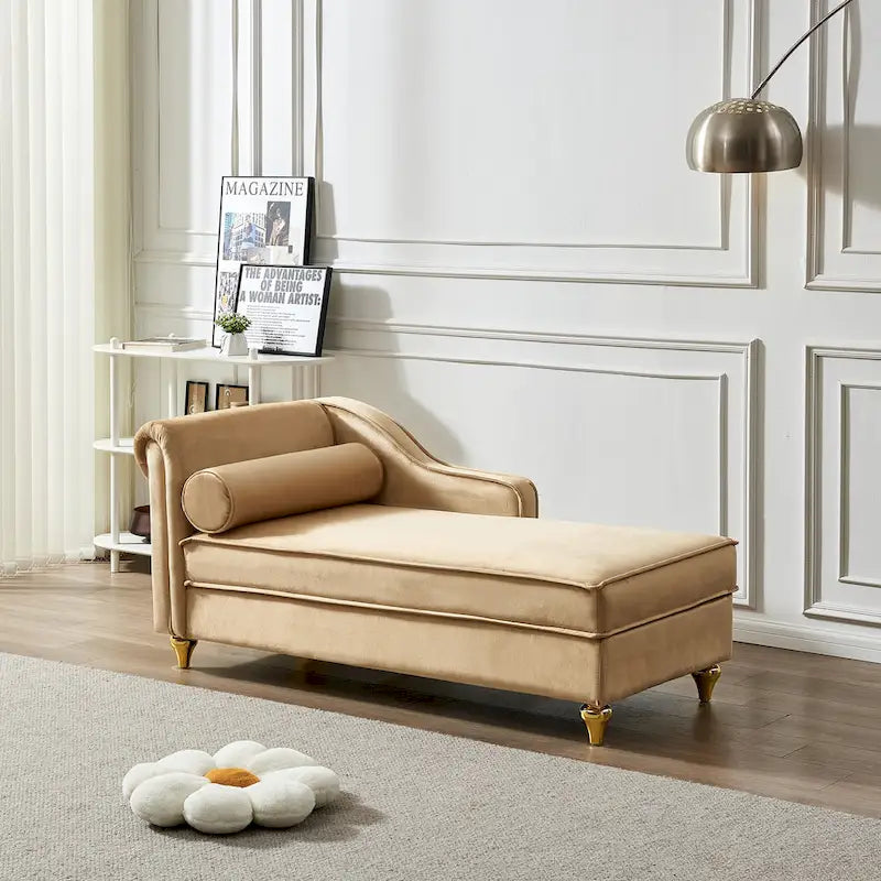 Modern Velvet Upholstery Chaise Lounge Chair with Storage - 29.90 x 60.60 x 27.50