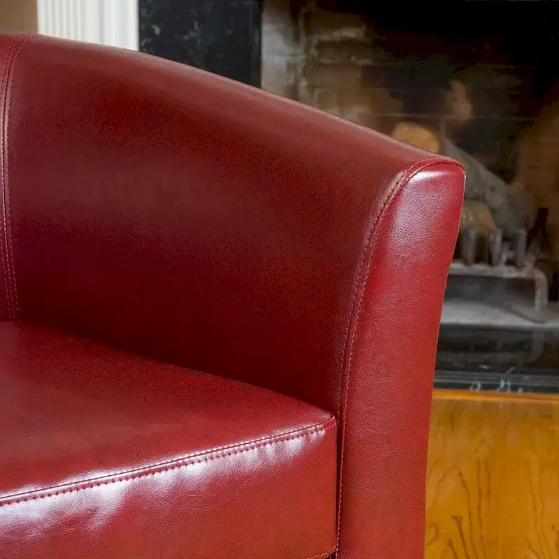 Oxblood Red Bonded Leather Tub Club Chair