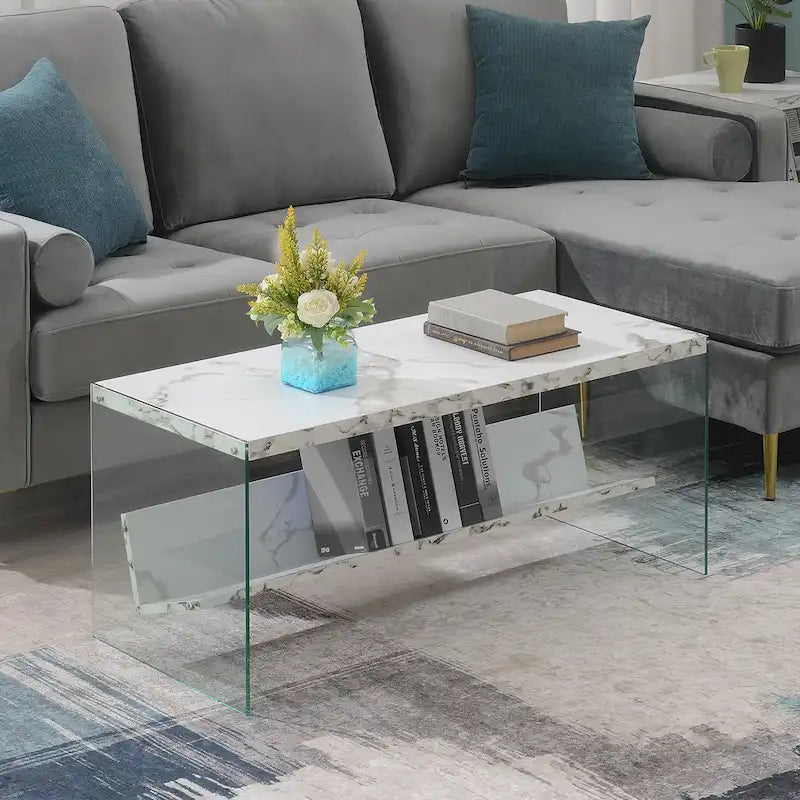 Glass Coffee Table with Shelf