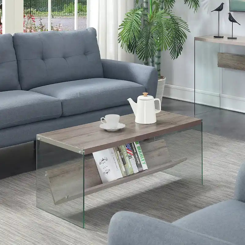 Glass Coffee Table with Shelf