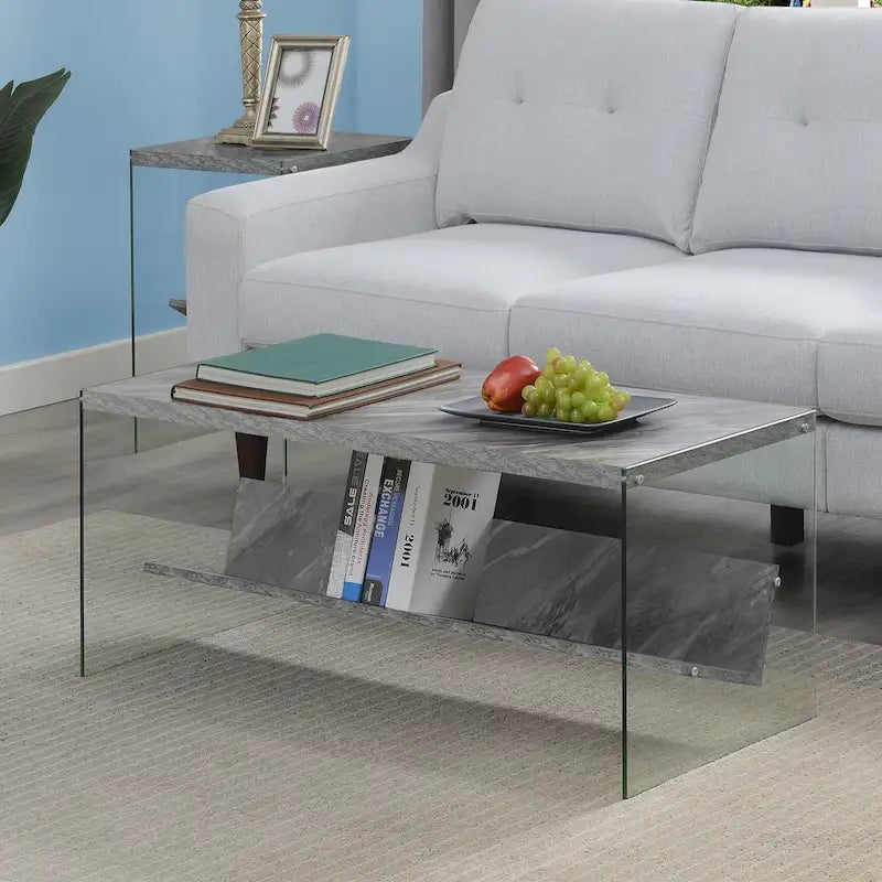 Glass Coffee Table with Shelf