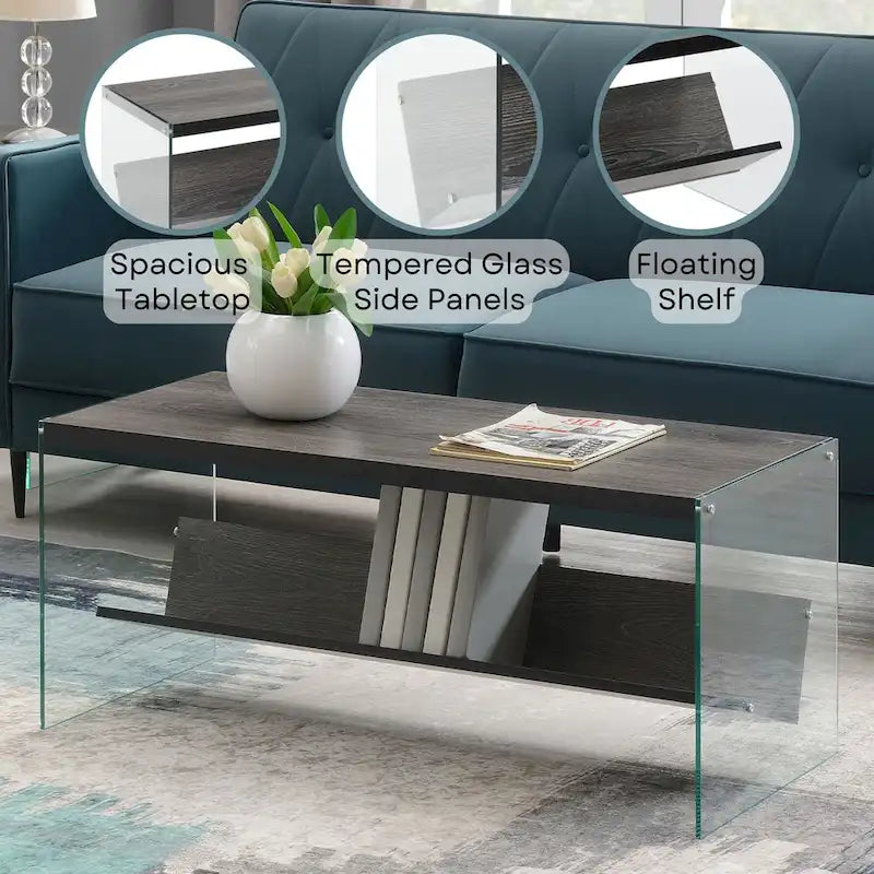 Glass Coffee Table with Shelf