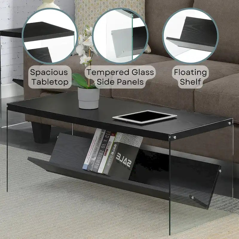Glass Coffee Table with Shelf