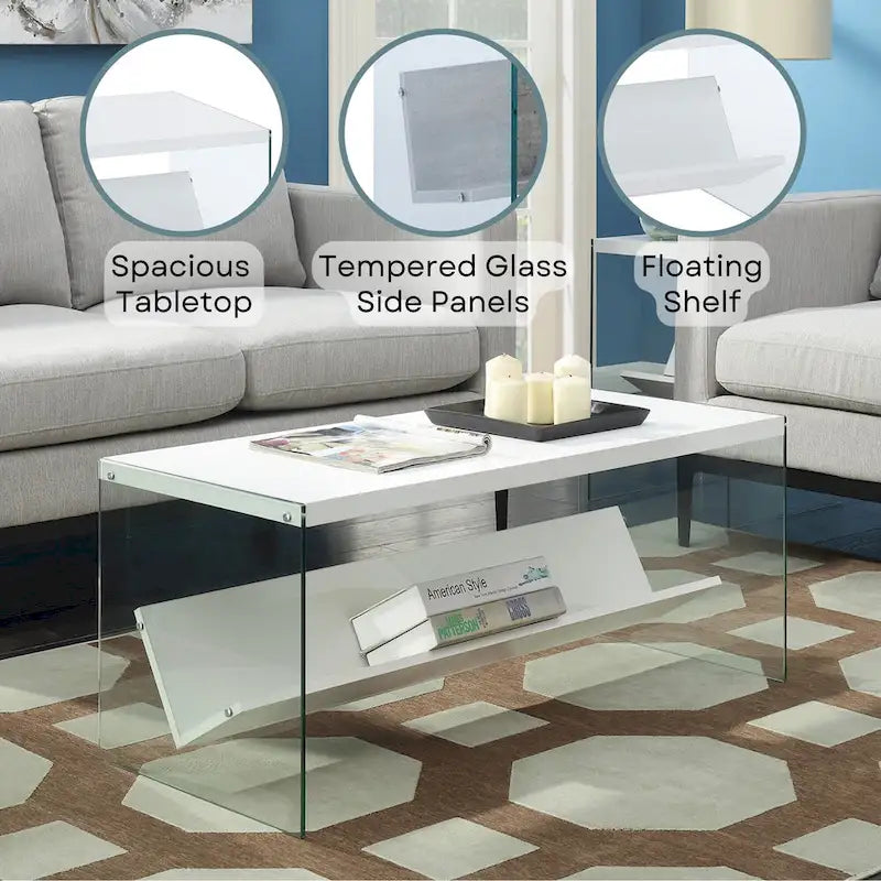 Glass Coffee Table with Shelf