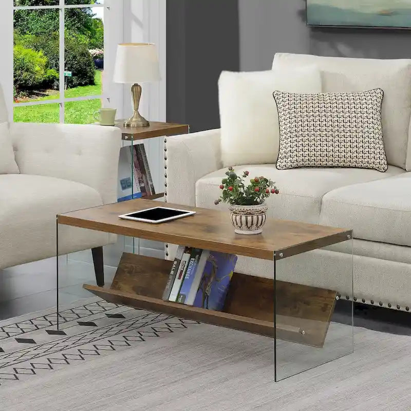 Glass Coffee Table with Shelf