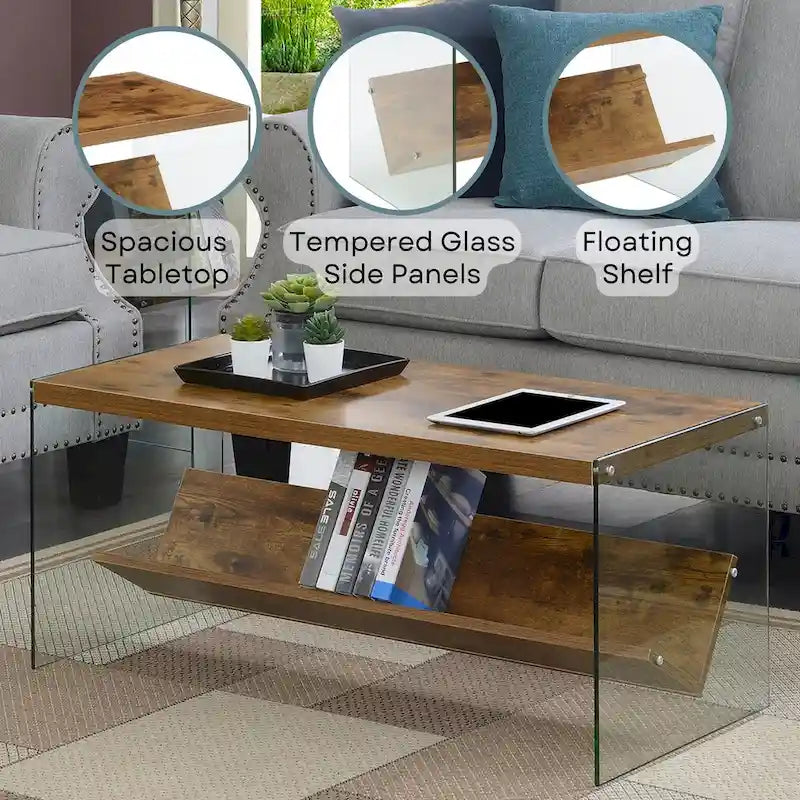 Glass Coffee Table with Shelf