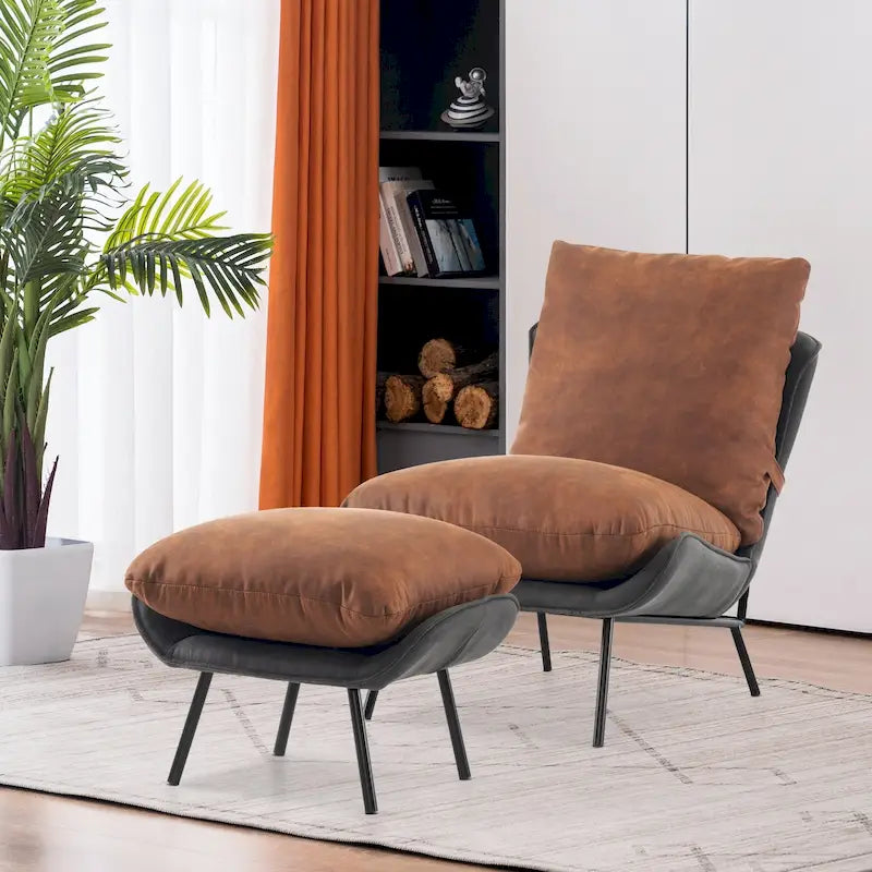 Accent Chair with Ottoman, Leathaire Fabric