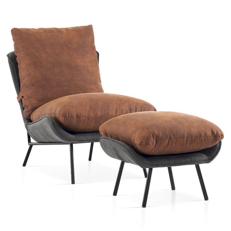 Accent Chair with Ottoman, Leathaire Fabric