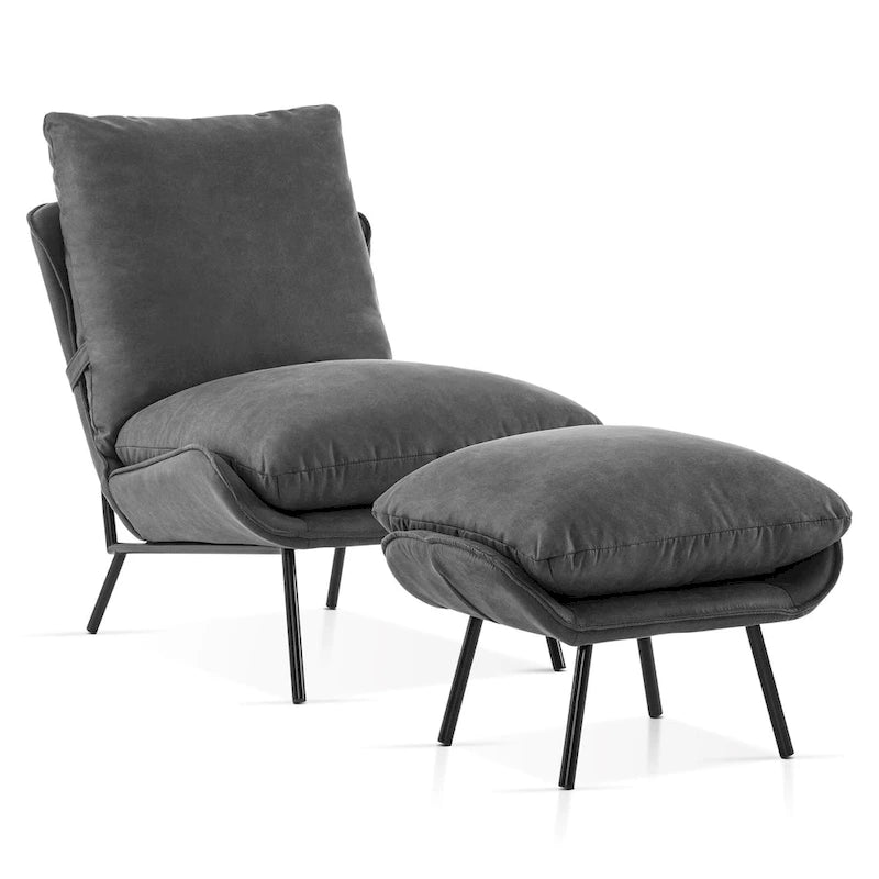 Accent Chair with Ottoman, Leathaire Fabric