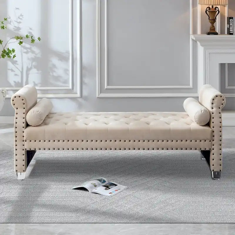 Luxury Tufted Velvet Upholstered Extra Long Bed Bench